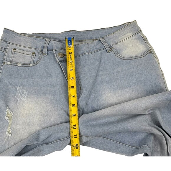 NWT Mekool Fashion Jeans Wide Leg Frayed Cuff Distressed Washed Denim 36 waist - Picture 13 of 16